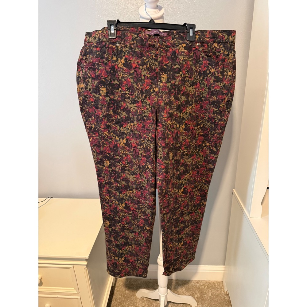 Gloria Vanderbilt Amanda Floral Abstract Tapered Jeans Womens 20W Multicolor